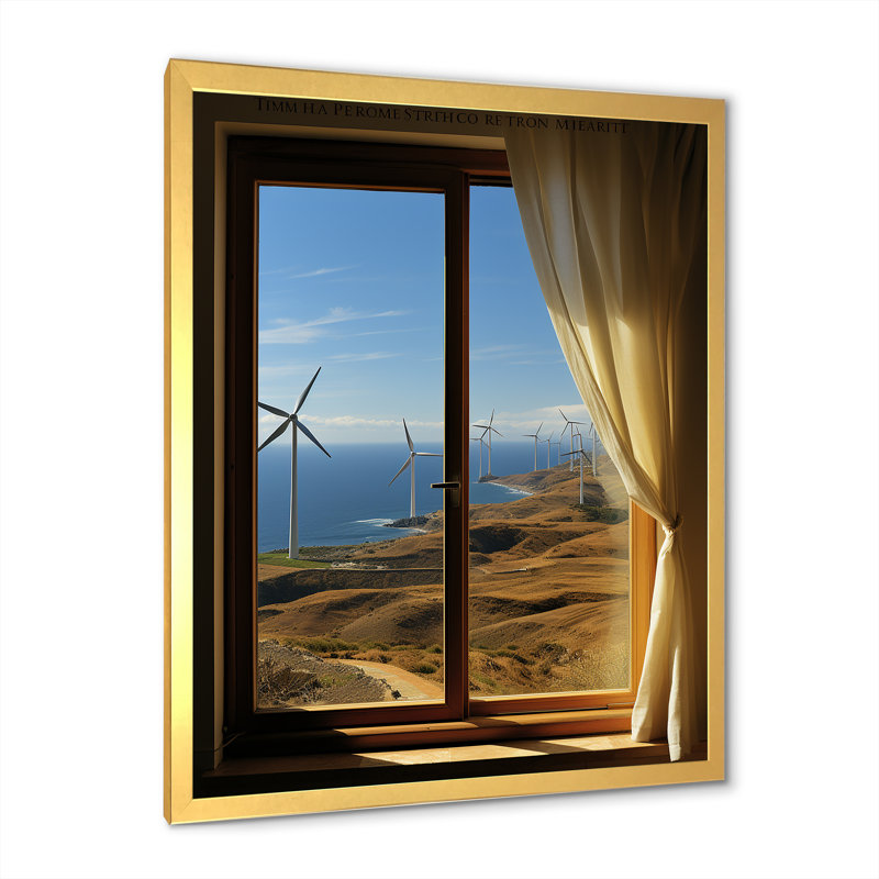 «Wind Turbines Minimalisme Scenery III», reproduction sur toile, Cadre doré simple, H 40 po x l 30 po x P 1,5 po