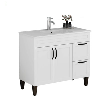 39.4-inch Bathroom Vanity With Sink Combo,Cabinet With 2 Doors and 2 Big Drawer Metal Handle Feet,Soft Close Hinge,Mordern Bathroom Cabinet,Easy Assemble