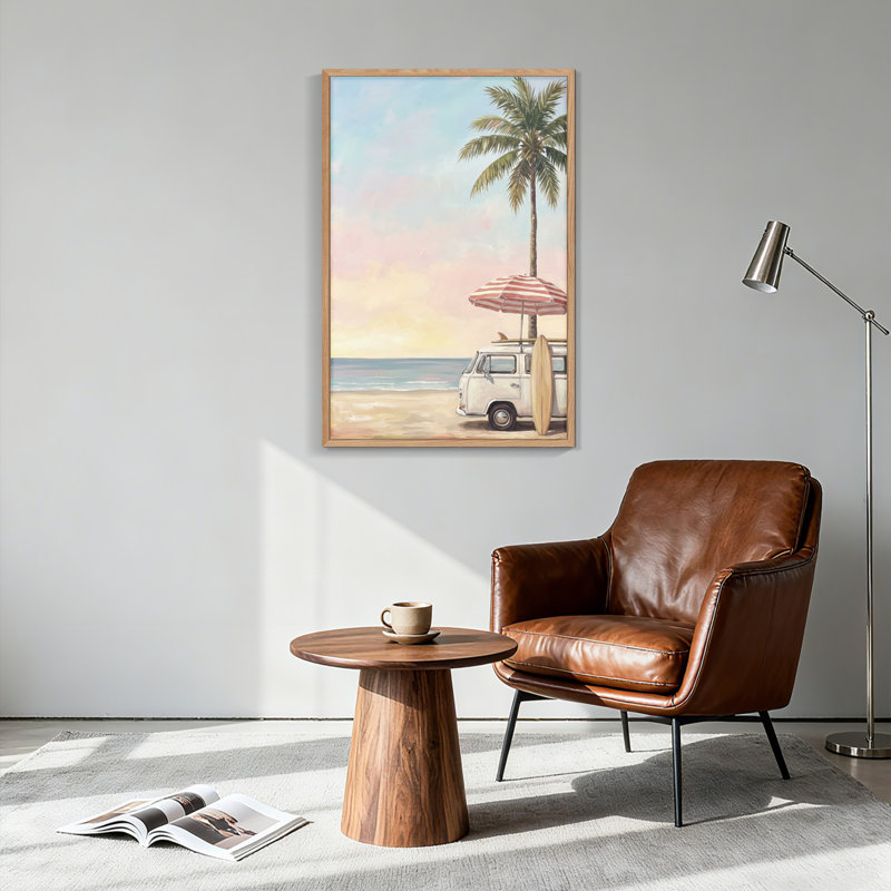 Ensemble de 1 tableau sur toile représentant une camionnette de plage, 24"H x 18"W, Natural
