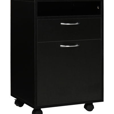 Armoire de rangement mobile avec tiroir et armoire, noir. Ample pour les articles de bureau, se déplace facilement, se range sous le bureau, support d'imprimante noir de construction. Utilisation de l'espace, espace de bureau facile,