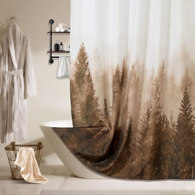Ensemble de rideau de douche Misty Forest avec crochets - Rideau de salle de bain en polyester imperméable avec motif boisé naturel, ourlet lesté pour plus d'intimité