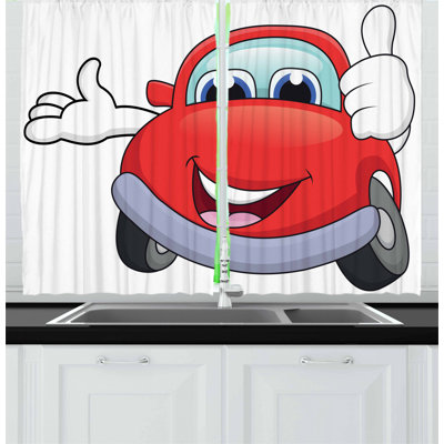 Cars 2 Piece Kitchen Curtain