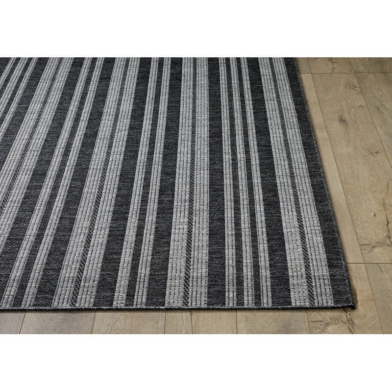 Brazoria Striped Indoor/Outdoor Area Rug, Rectangle 7'10" x 10'10", Gray