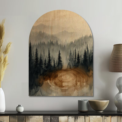 Piscine Forêt Dorée - Art mural en bois arqué avec des pins