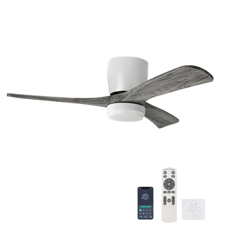 Ventilateur de plafond encastré en bois massif de 42 po avec moteur à DEL à courant continu pour chambre à coucher, Grey Wood