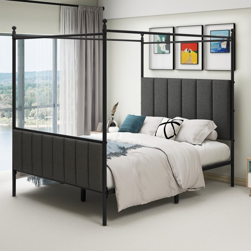 Upholstered Canopy Bed, Gray, Queen