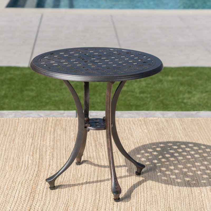  Table d'appoint d'extérieur en fonte d'aluminium 18 "avec plateau en treillis, table d'appoint de patio, bronze