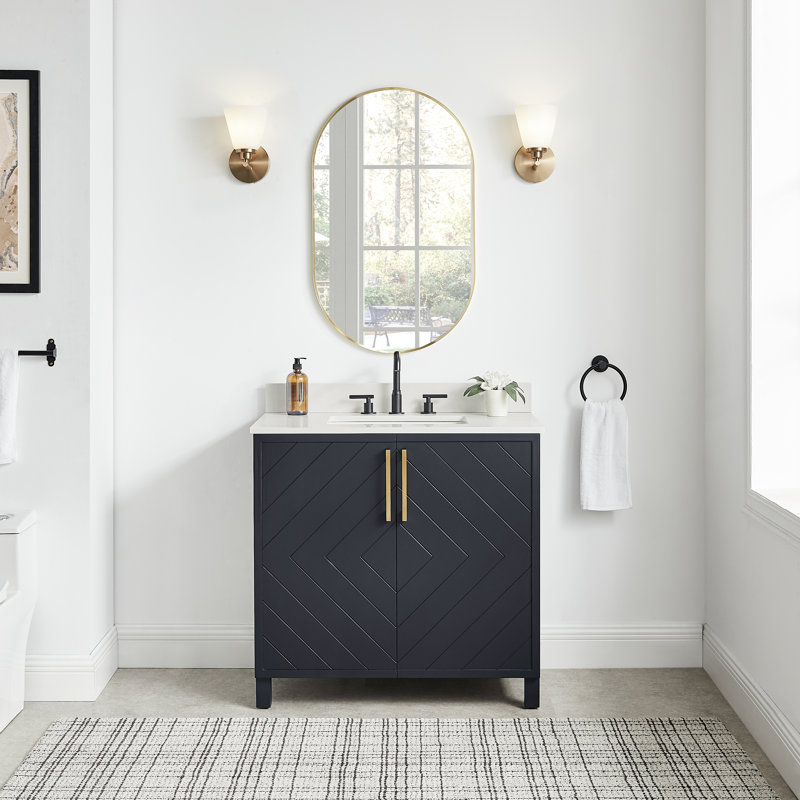 Meuble-lavabo simple 36 po avec plateau en pierre reconstituée Keiera, Marine