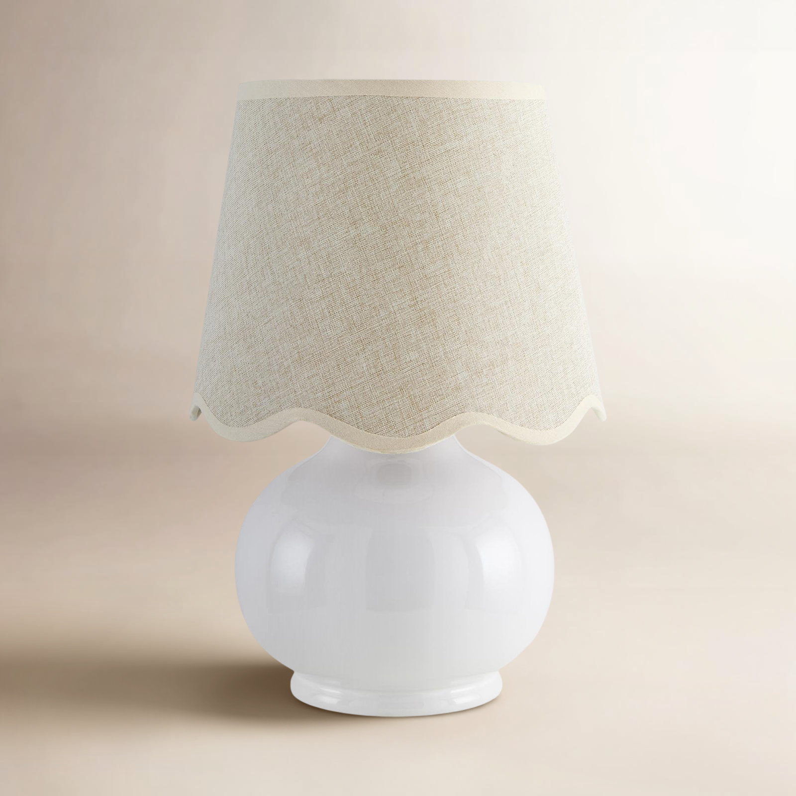 Momsen Ceramic Bedside Lamp, White, Beige
