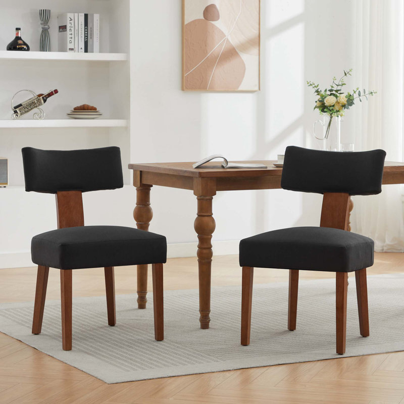 Ensemble de 2 chaises de salle à manger sans accoudoirs modernes en tissu de lin, Lin noir
