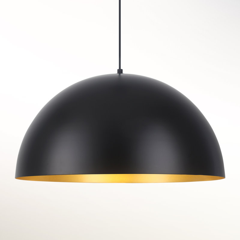 1 - Light Dimmable Single Dome Kitchen Island Pendant, Black/Gold, 8.85" H x 17.71" W x 17.71" D