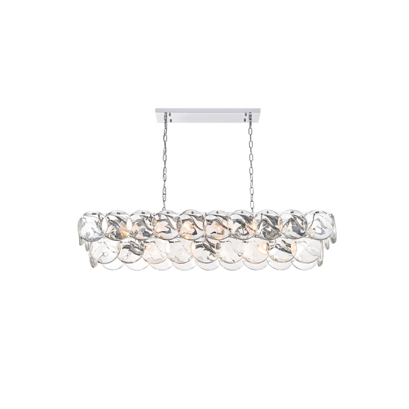 Lustre en cristal 48 pouces Ikeny, H 10 po x l 48 po x P 12 po, Chrome chrome, 20 lumières
