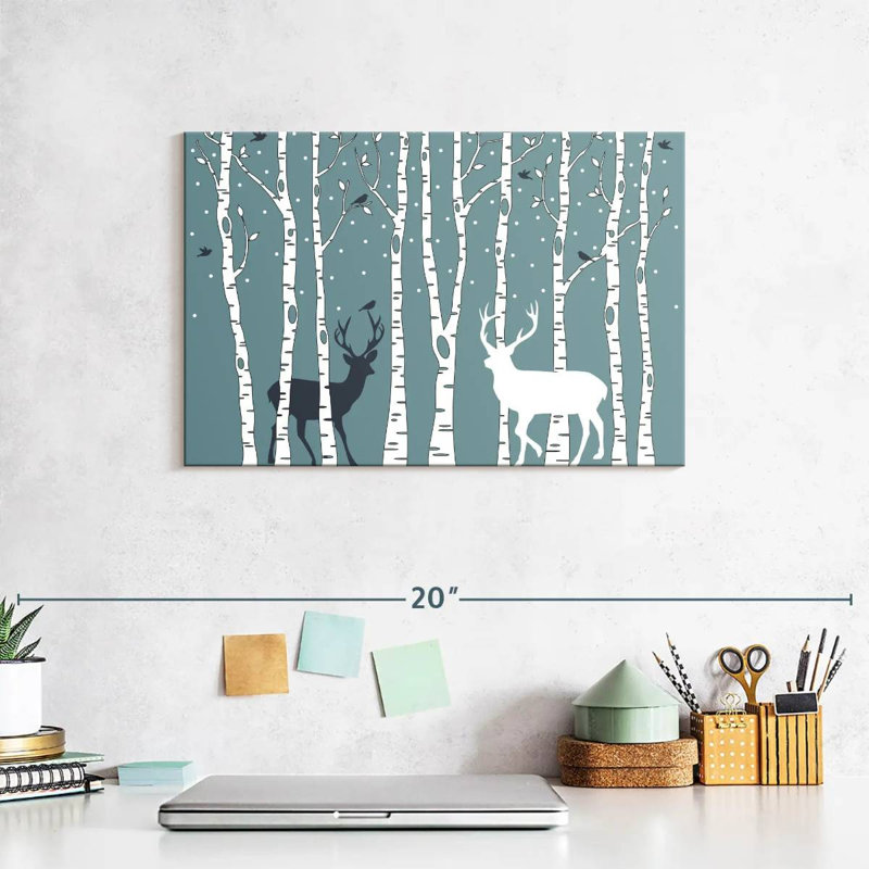 Deer In Birch Forest, 8" H x 12" W