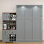 Grand lit escamotable avec armoire de rangement, support à vin, porte-verre, tiroirs et bande à DEL multicolore, gris