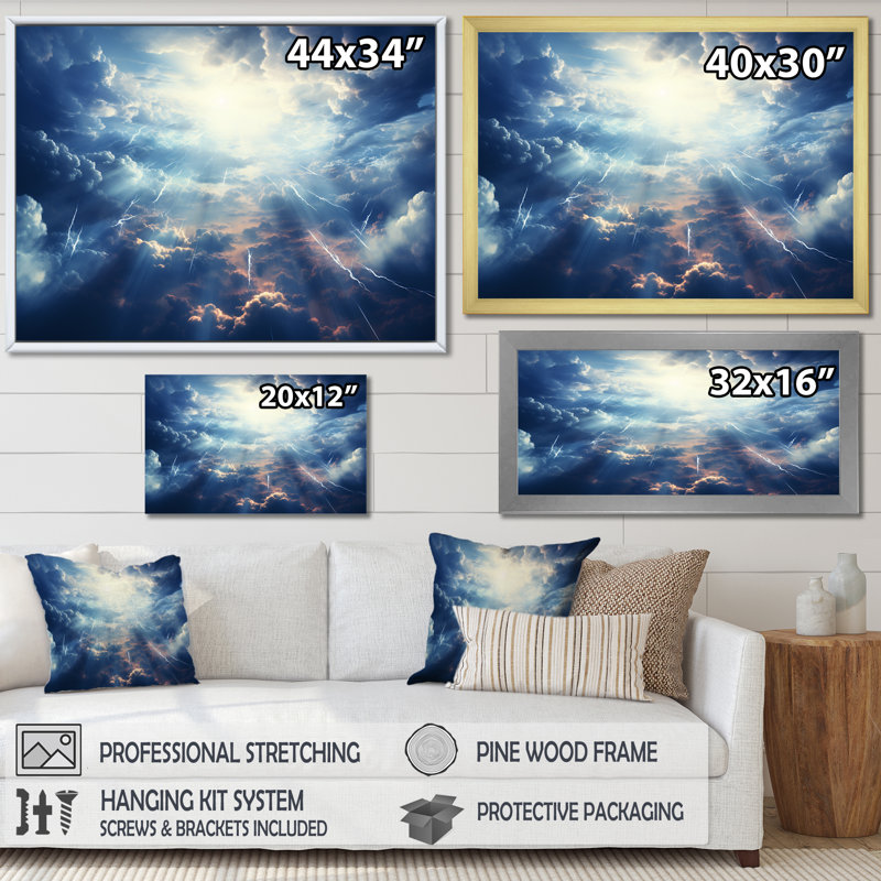 Etheral Storm Sky - art mural ciel, H 30 po x l 40 po x P 1,5 po, Cadre d'angle fermé doré