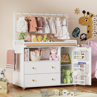 Modern Nursery Changing Table Dresser,corner Baby Dressing Table With 3 Drawers,2 Open Storage Racks,multi Functional Diaper Changing Station For Children's Rooms,for The Nursery