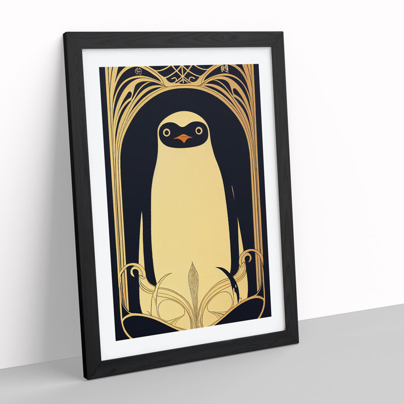Art Deco Penguin - Wall Art, Black Frame, 64cm H x 46cm W x 2cm D
