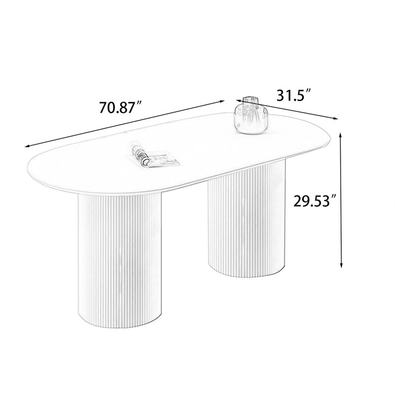 Table de salle à manger blanche, H 29,53 po x L 70,87 po x l 31,5 po
