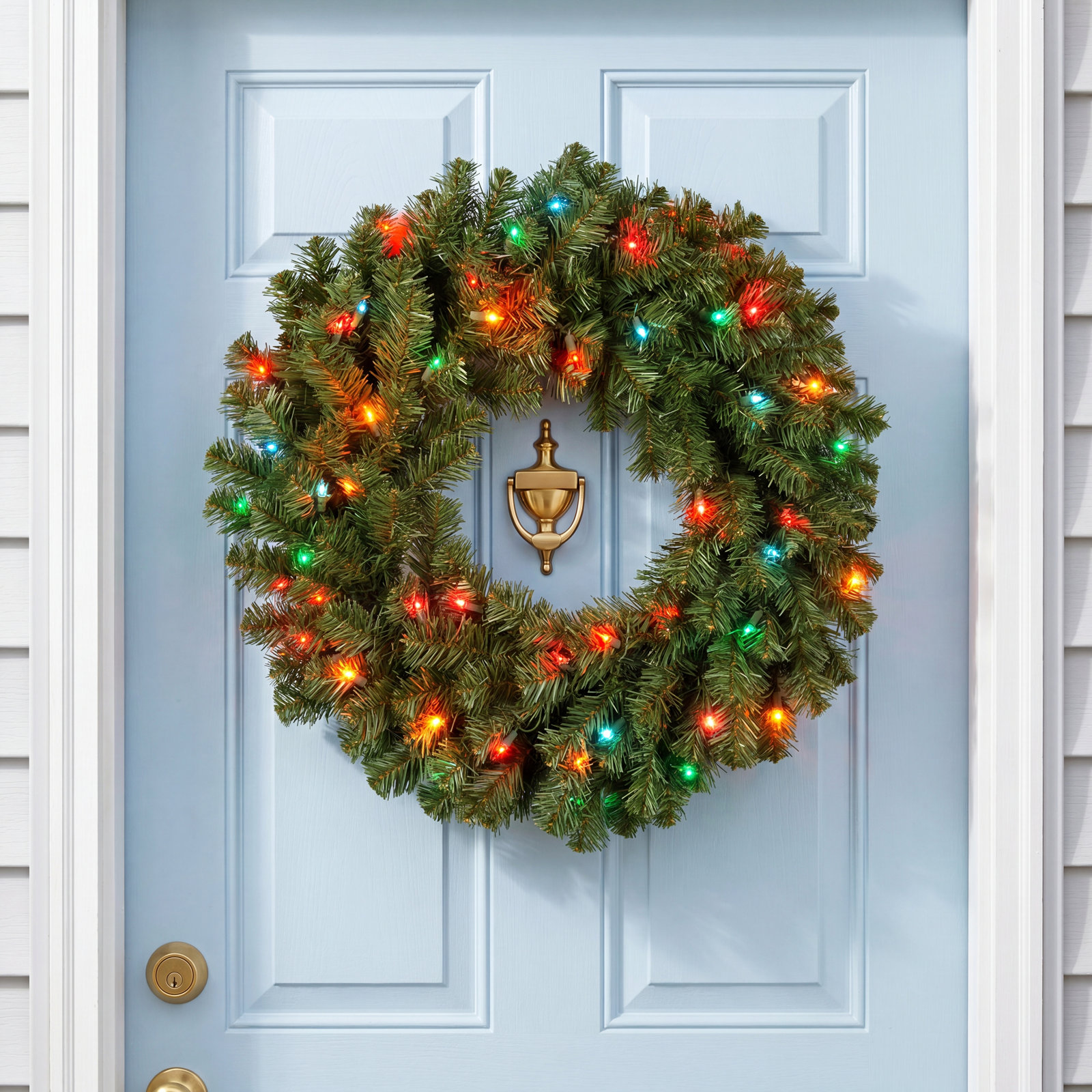 24" Kincaid Spruce Pre-Lit Wreath, Multicolor-Color Lights