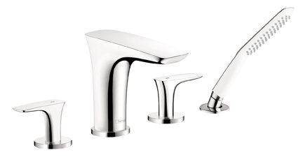 Garniture de robinet de baignoire romaine à deux poignées avec douche à main Puravida, Chrome