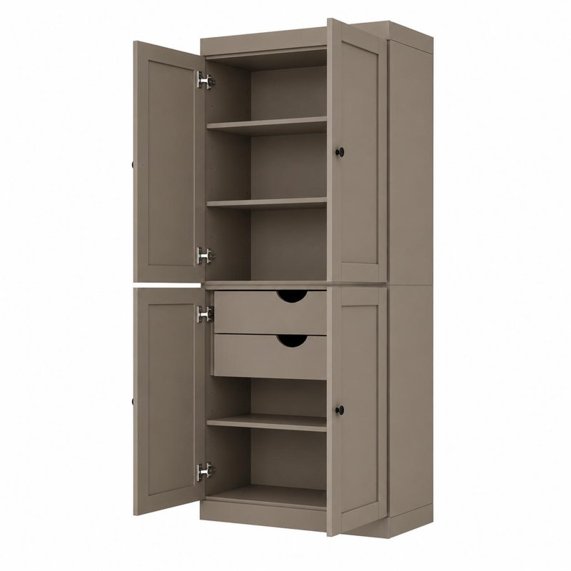 Garde-robe ou armoire de rangement 72 po à deux portes et deux tiroirs en bois massif beige