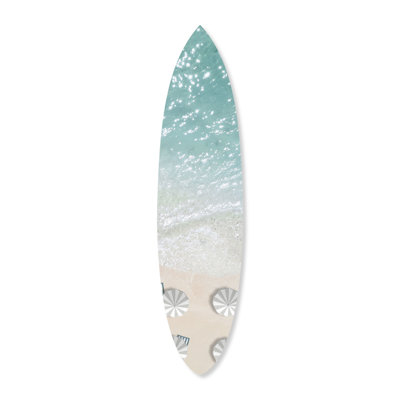 Oliver Gal Hotel Style Umbrellas Surfboard Coastal - Die-Cut Acrylic Glass Wall Art Sculpture