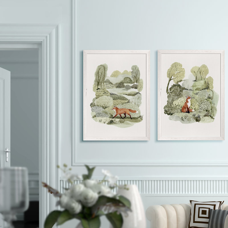 Fox Glen I - ensemble de 2 reproductions d'art encadrées, H 16 po x l 20 po, Toile encadrée, Ensemble blanc