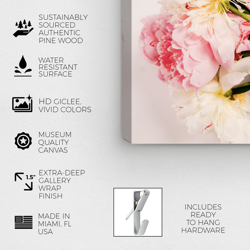 Bouquet de pivoines - photographie sur toile, H 30 po x l 45 po