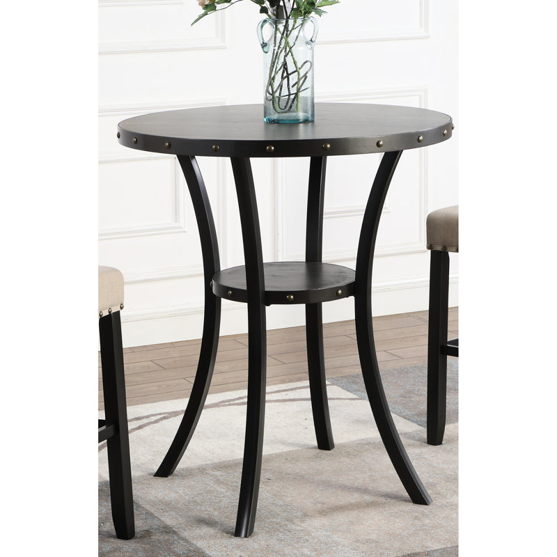 Table de bar 36 po avec tête cloutée - plateau en bois et structure en métal