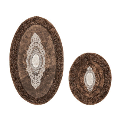 Ensemble de tapis de bain de luxe (2 pièces), brun, 19,7 po x 23,6 po et 23,6 po x 39,4 po | 100% coton, dessous antidérapant, hauteur de poils de 1,0 po | Lavable à la machine, doux et absorbant, parfait pour la décoration de salle de bain