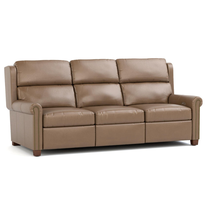Woodlands Small Roll Arm Motion Sofa With Nails, Selvano Granite, Yes