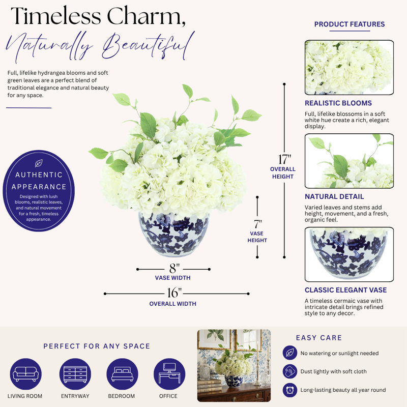 Hydrangea Floral Arrangement In Decorative Ceramic Vase