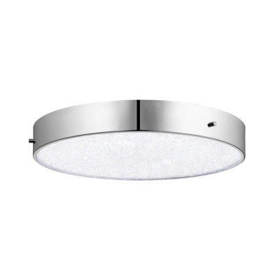 Plafonnier encastré chromé 1 lumière DEL 16 po avec abat-jour en verre zircon cubique transparent 16 po