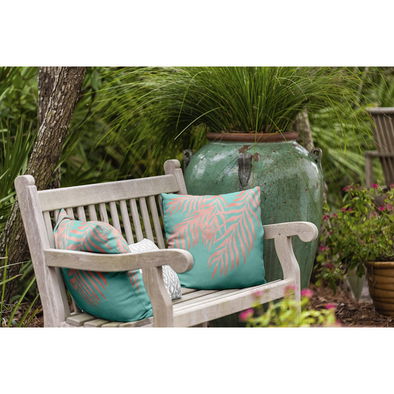 Coussin intérieur / extérieur Leafy Branch, H 20 po x l 20 po, Bleu menthe / floral rose