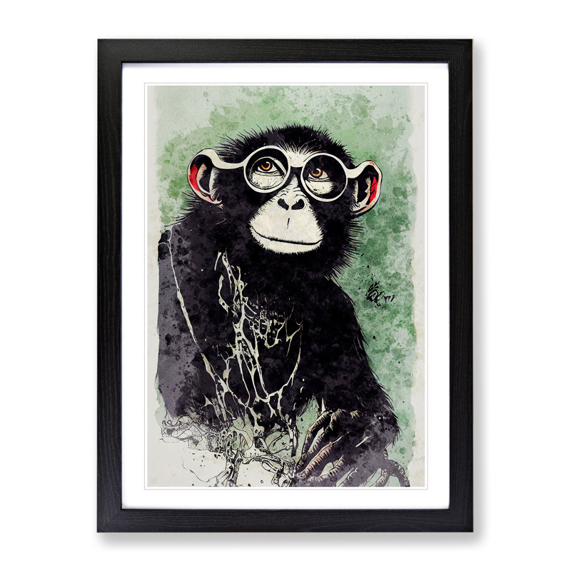 XV1022-5150X Monkey No.2 - Single Picture Frame Painting, 64cm H x 46cm W x 2cm D, Black