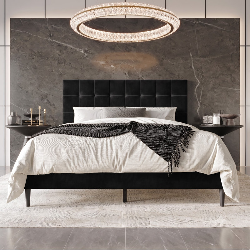 Yerington Upholstered Platform Bed, Black, Queen