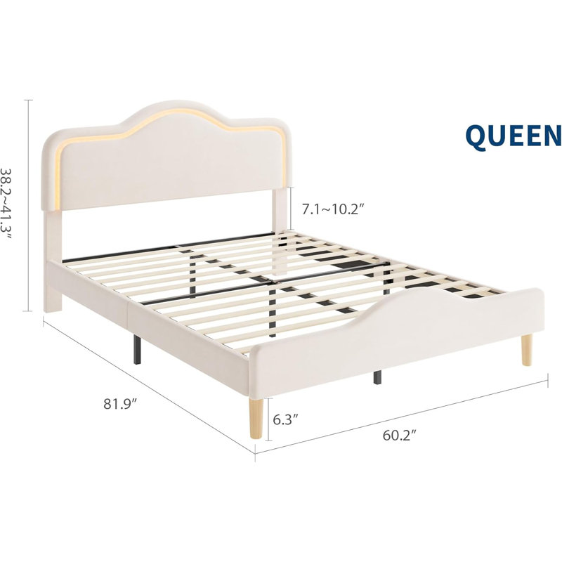 Upholstered Bed Frame with Adjustable Headboard and Footboard, Velvet Princess Platform Bedframe for Kids/Girls, Queen, Pink