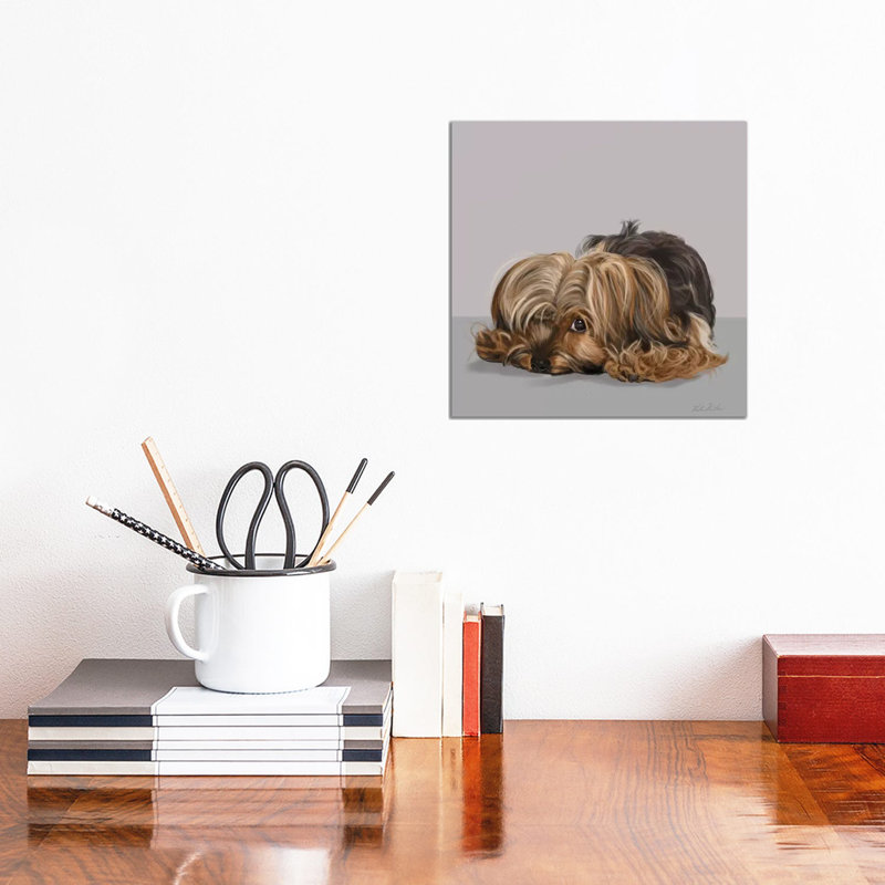 «Yorkshire Terrier One Eye Open» par Vicki Newton - reproduction d'art, Aucun mat, Toile tendue
