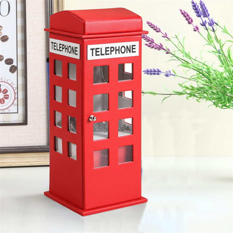 Boîte à bijoux en forme de cabine téléphonique, Rouge