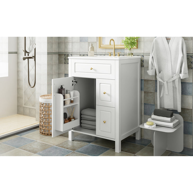 Meuble-lavabo élégant à fermeture en douceur avec lavabo en céramique - Bois massif, design moderne pour l'élégance de la salle de bain