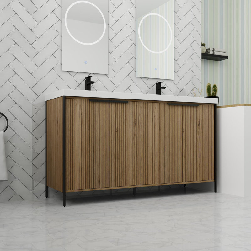 Meuble-lavabo autoportant avec porte à fermeture en douceur 60 po.