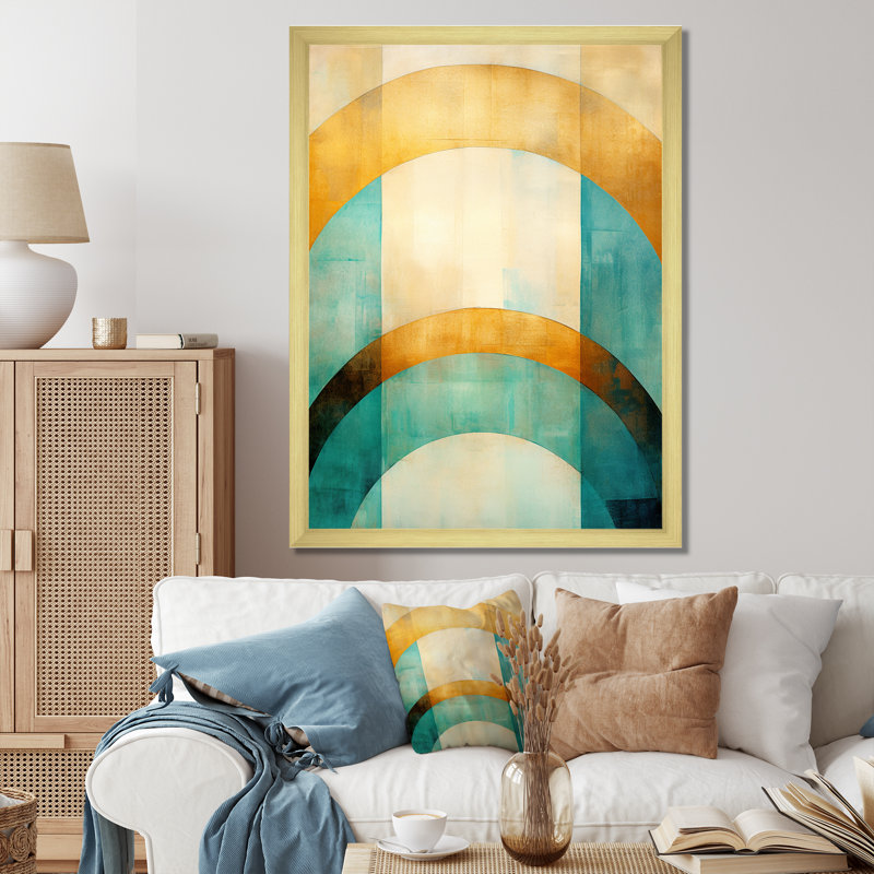 «Emerald And Golden Arches III - Abstract Shapes», reproduction sur toile, H 20 po x l 12 po x P 1 po, Cadre doré simple