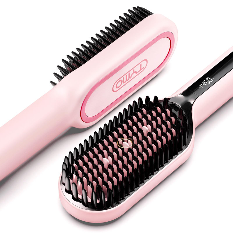 Hair Straightener Brush - Upgraded Ionic Plus with Dense Bristles, 16 Temps & Dual Voltage Ceramic Hot Comb, Black