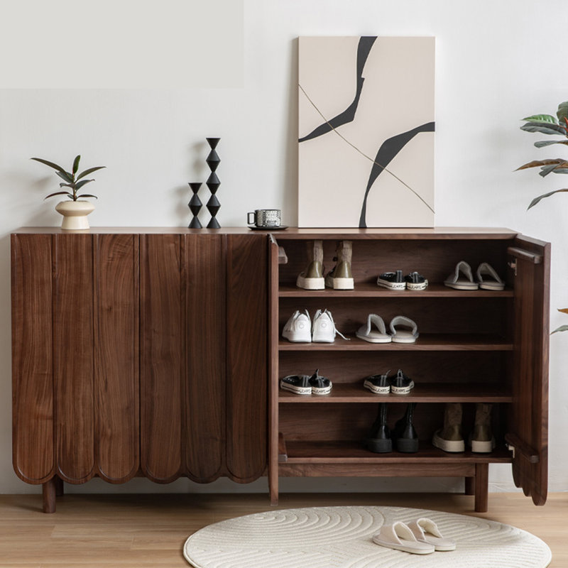 Black Walnut Minimalist Shoe Cabinet 36 Pair Shoe Storage Cabinet