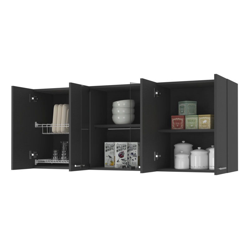 Shelton 59-Inch Two Center Glass Doors Wall Cabinet Black Wengue