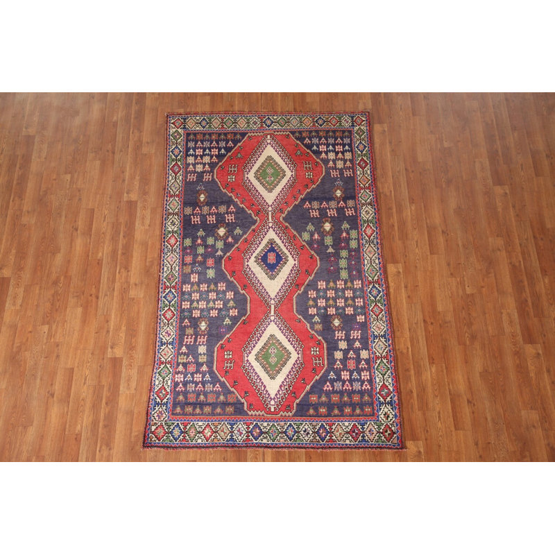 Navy Blue Geometric Traditional Rug 4x7