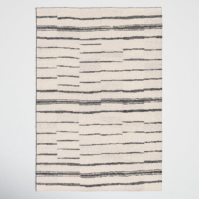 Rune Striped Handmade Tufted Wool Area Rug in Beige/Charcoal