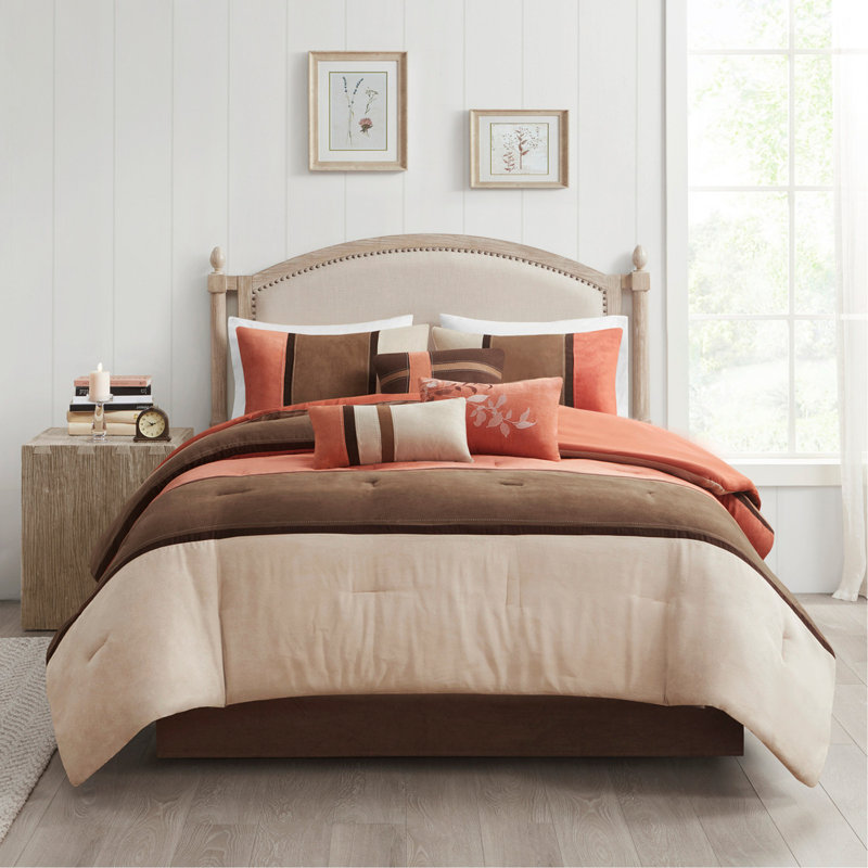 Ensemble d'édredon 7 pièces en faux suède Coral King, Édredon de très grande taille et 6 pièces suppl, Corail