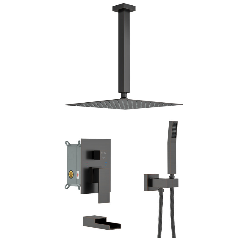 16 Inch Ceiling Mounted Shower System Shower Combo Set Shower Head with Hand Shower and Tub Spout, Oil Rubbed Bronze