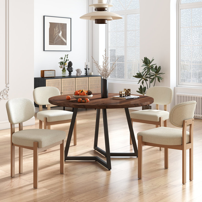 47.2 Inch Round Dining Table Set, Black, Walnut/Black, Beige